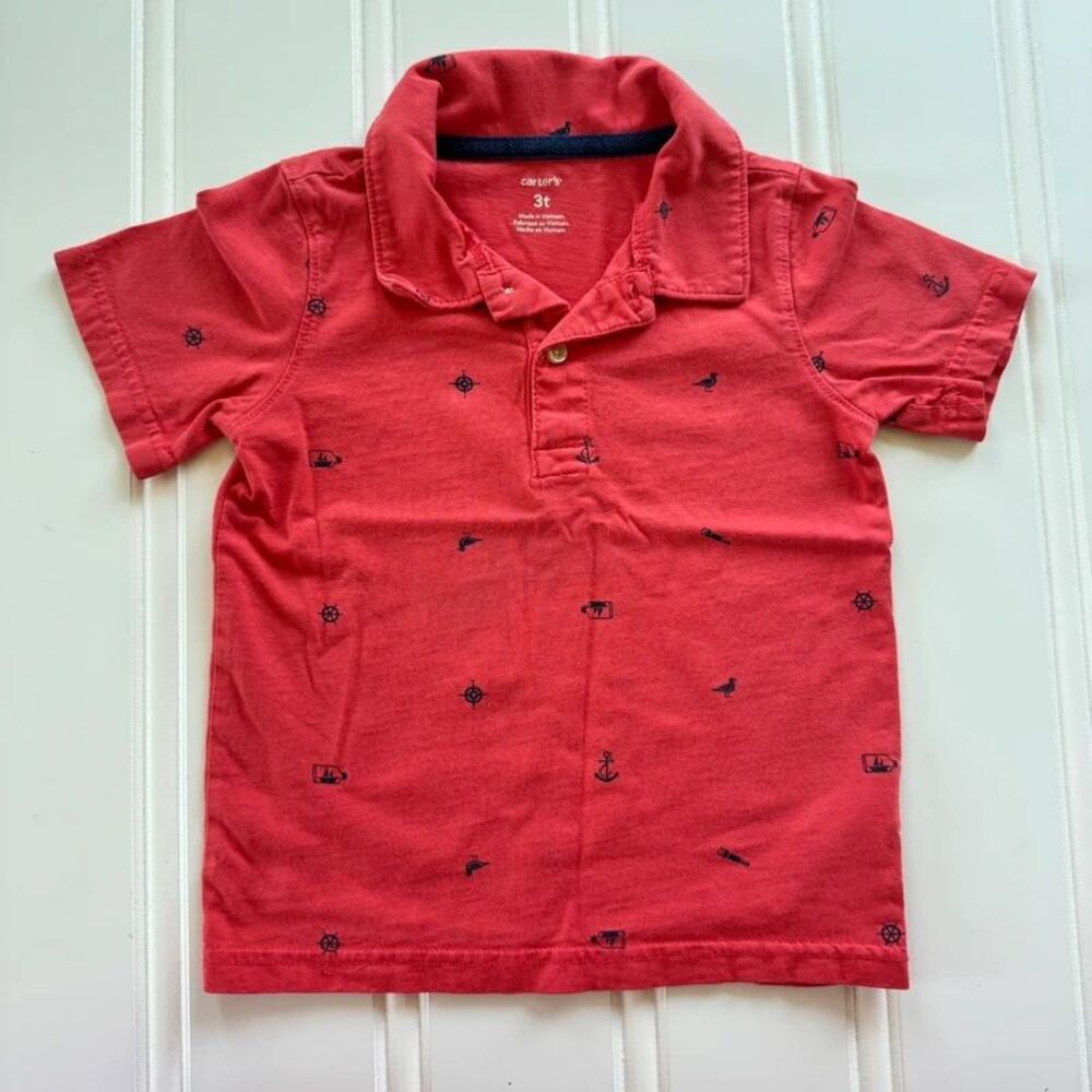 4/$10 - Carter’s Toddler Boys Summer Nautical Polo Cotton T Shirt | 3T